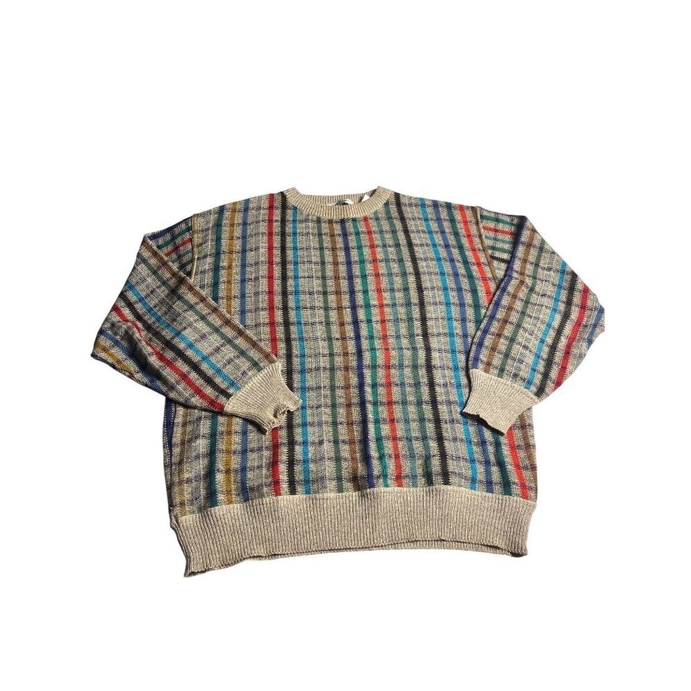 Bullock & Jones Mens Multicolor Plaid L (50) Striped Sweater Made In Italy